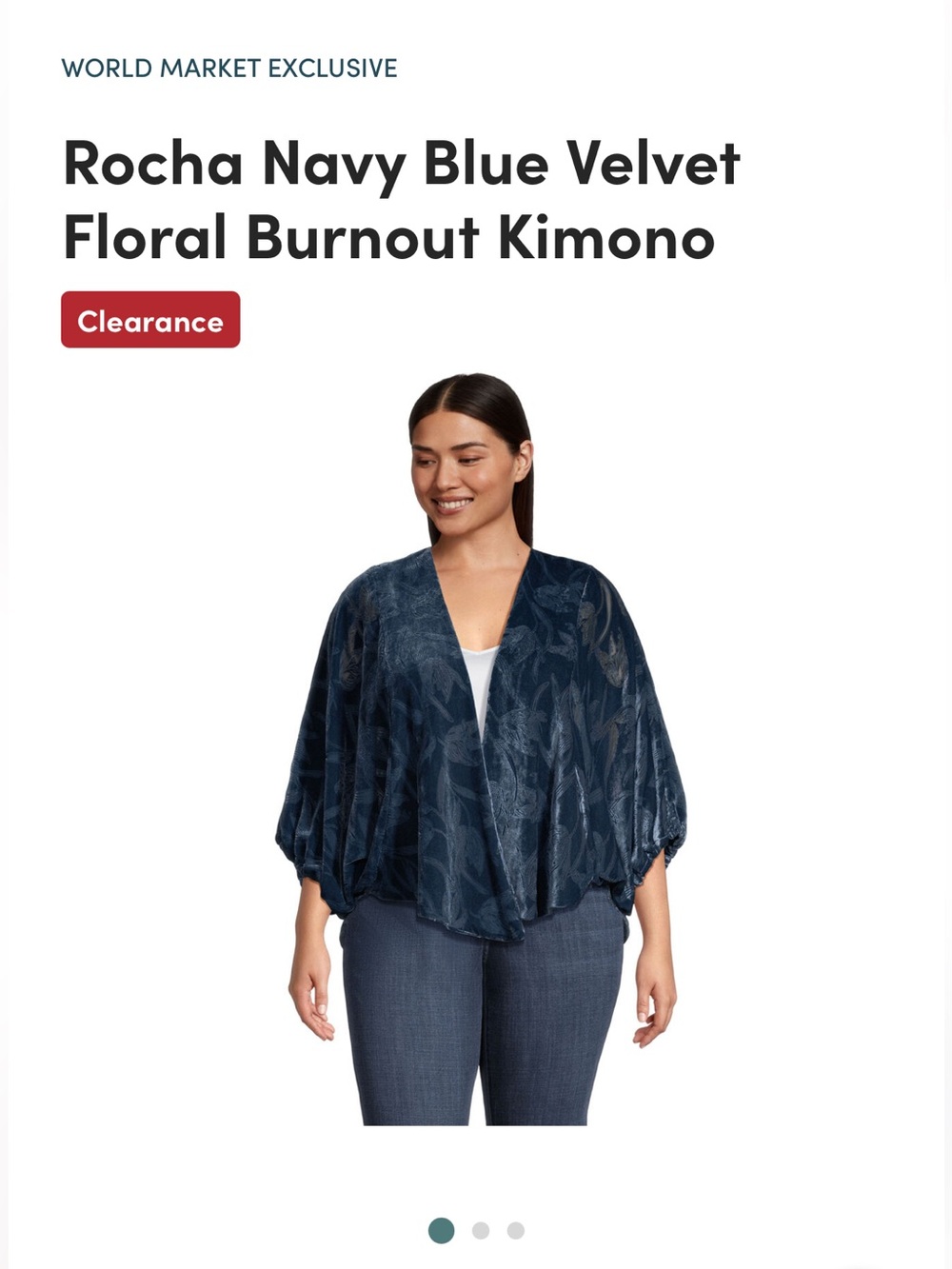 Cost Plus World Market Navy Blue Velvet Floral Burnout Kimono